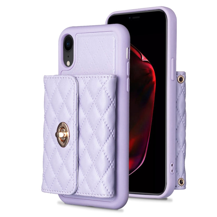 For iPhone XR Horizontal Metal Buckle Wallet Rhombic Leather Phone Case