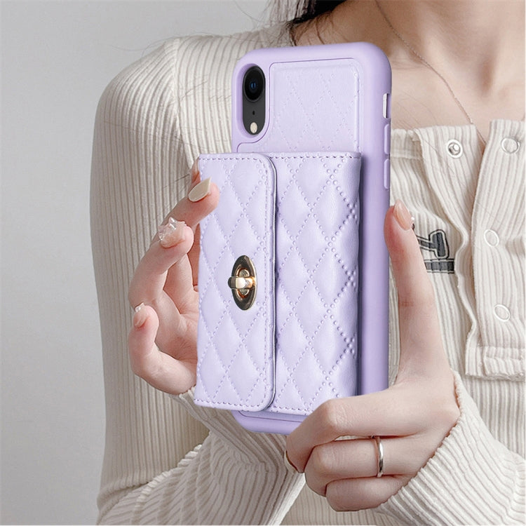 For iPhone XR Horizontal Metal Buckle Wallet Rhombic Leather Phone Case