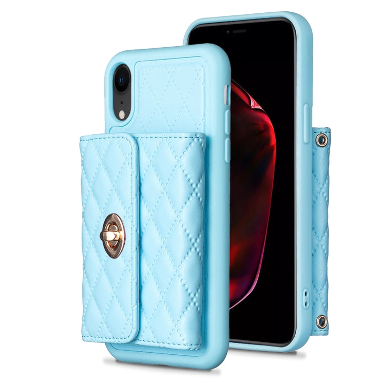 For iPhone XR Horizontal Metal Buckle Wallet Rhombic Leather Phone Case