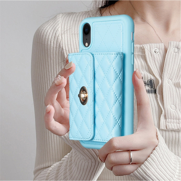 For iPhone XR Horizontal Metal Buckle Wallet Rhombic Leather Phone Case