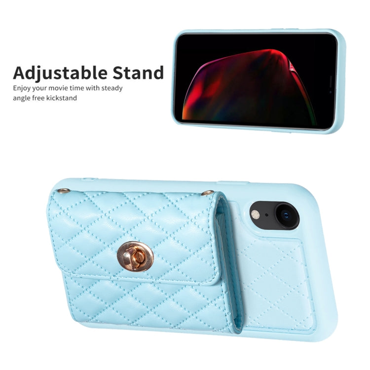 For iPhone XR Horizontal Metal Buckle Wallet Rhombic Leather Phone Case
