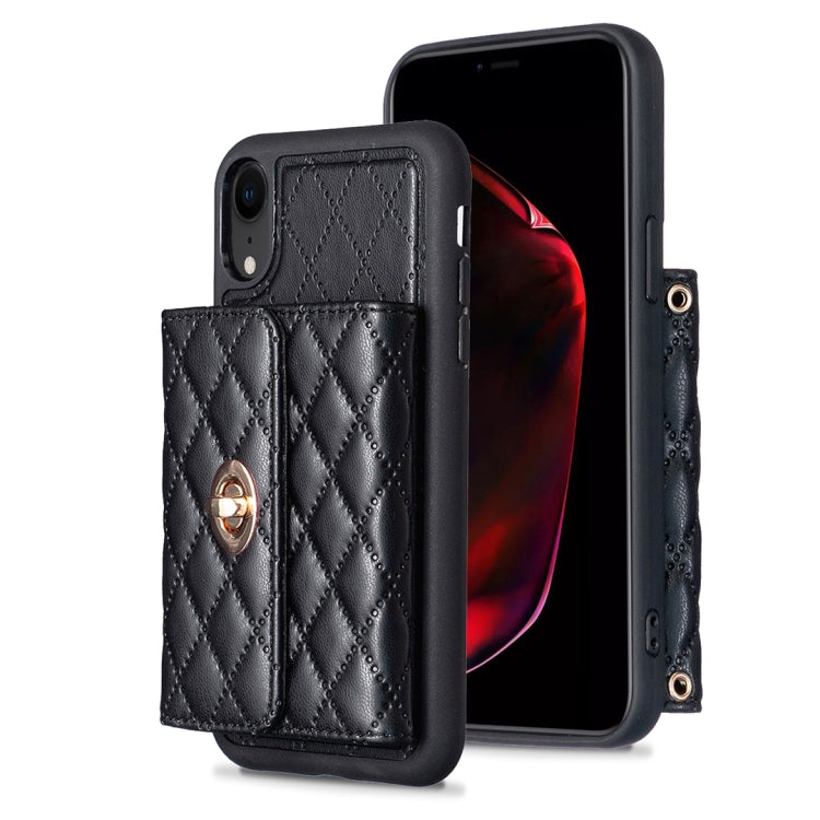 For iPhone XR Horizontal Metal Buckle Wallet Rhombic Leather Phone Case