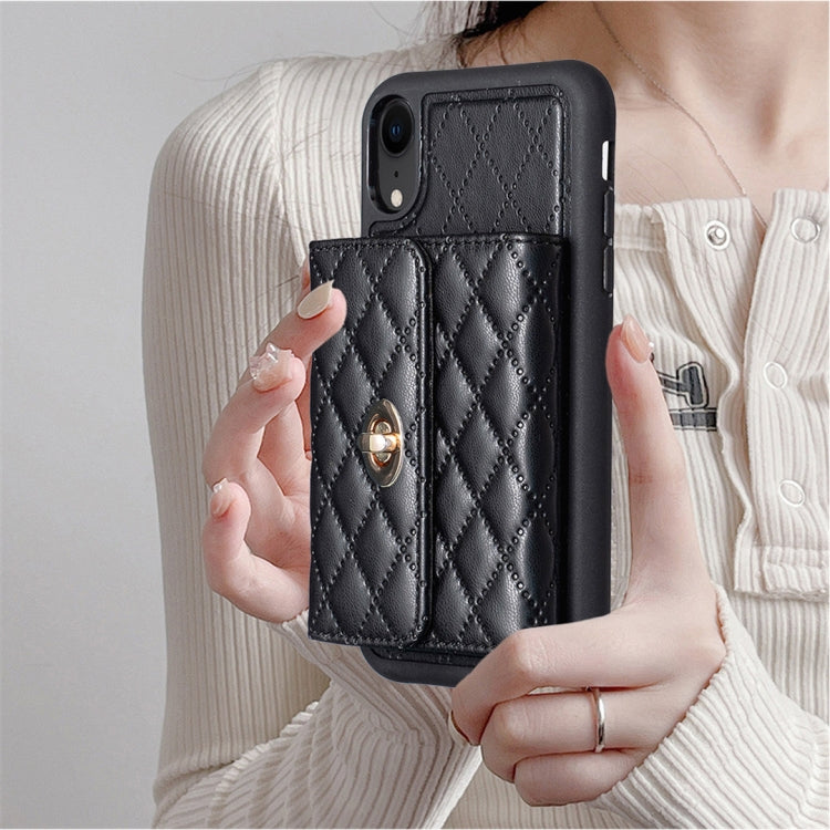 For iPhone XR Horizontal Metal Buckle Wallet Rhombic Leather Phone Case