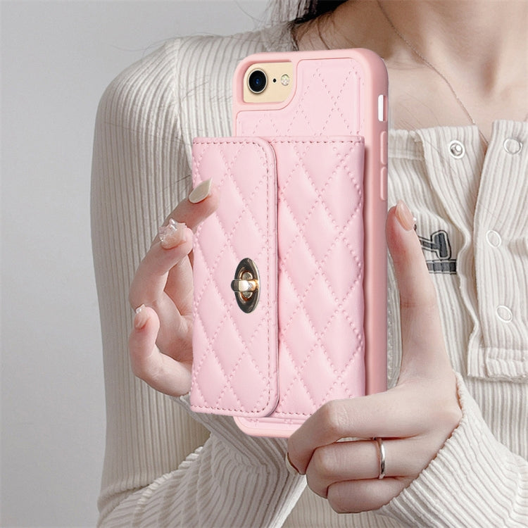 For iPhone SE 2022 / 2020 / 8 / 7 Horizontal Metal Buckle Wallet Rhombic Leather Phone Case