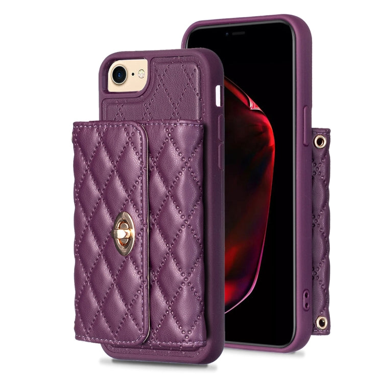 For iPhone SE 2022 / 2020 / 8 / 7 Horizontal Metal Buckle Wallet Rhombic Leather Phone Case