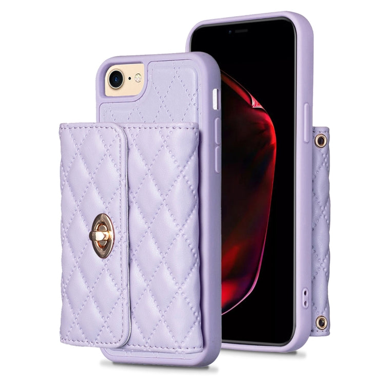 For iPhone SE 2022 / 2020 / 8 / 7 Horizontal Metal Buckle Wallet Rhombic Leather Phone Case