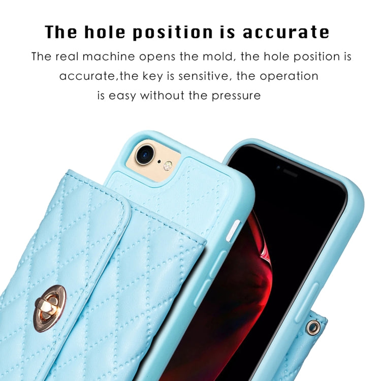 For iPhone SE 2022 / 2020 / 8 / 7 Horizontal Metal Buckle Wallet Rhombic Leather Phone Case