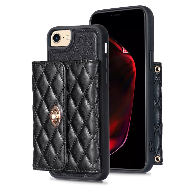 For iPhone SE 2022 / 2020 / 8 / 7 Horizontal Metal Buckle Wallet Rhombic Leather Phone Case