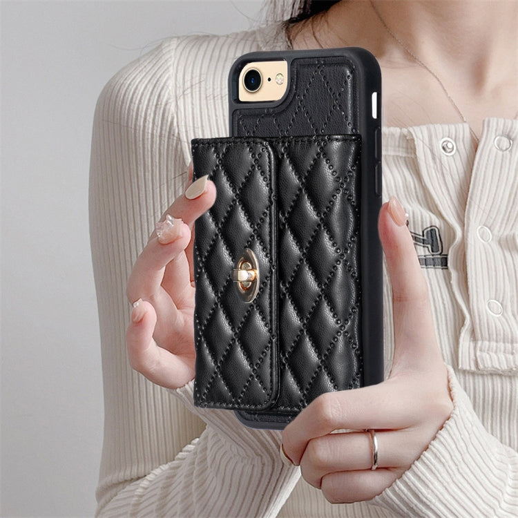 For iPhone SE 2022 / 2020 / 8 / 7 Horizontal Metal Buckle Wallet Rhombic Leather Phone Case