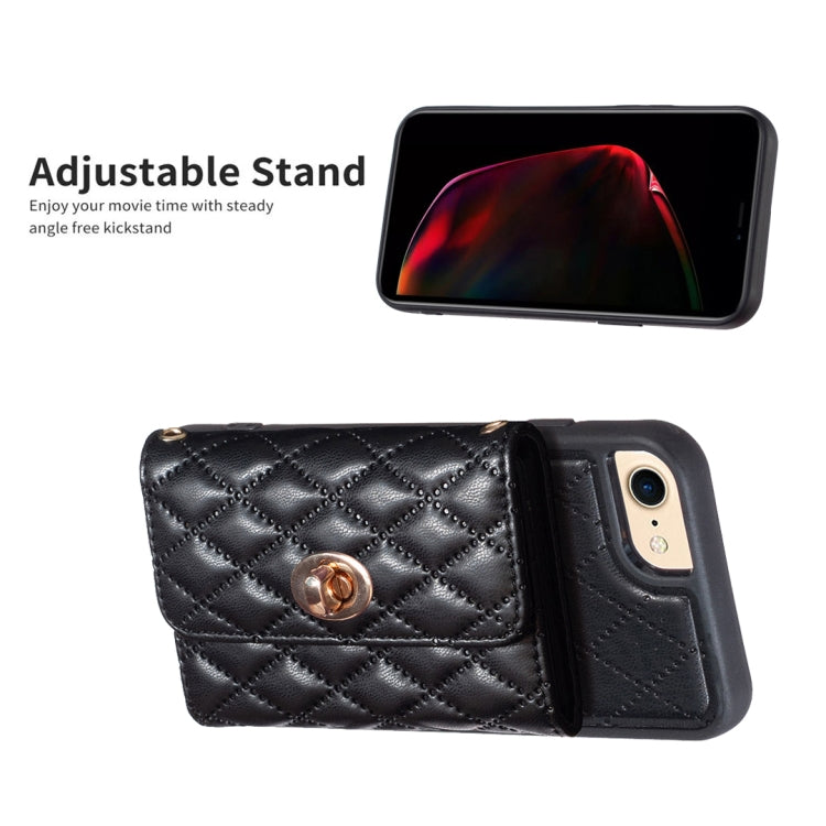 For iPhone SE 2022 / 2020 / 8 / 7 Horizontal Metal Buckle Wallet Rhombic Leather Phone Case