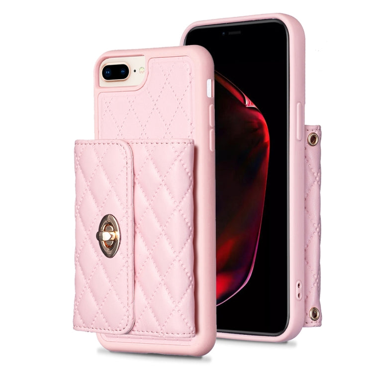 For iPhone 8 Plus / 7 Plus Horizontal Metal Buckle Wallet Rhombic Leather Phone Case