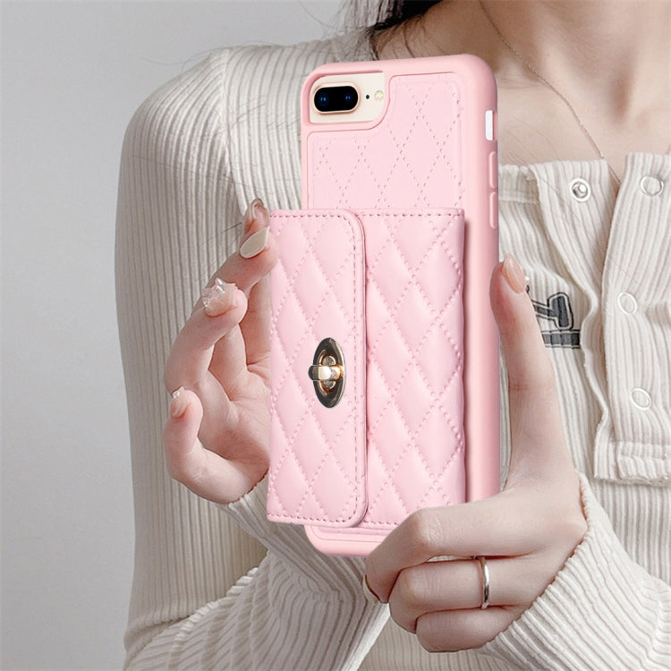 For iPhone 8 Plus / 7 Plus Horizontal Metal Buckle Wallet Rhombic Leather Phone Case