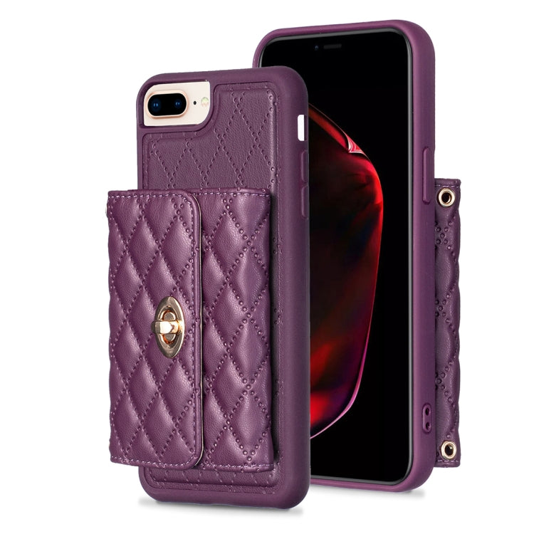 For iPhone 8 Plus / 7 Plus Horizontal Metal Buckle Wallet Rhombic Leather Phone Case