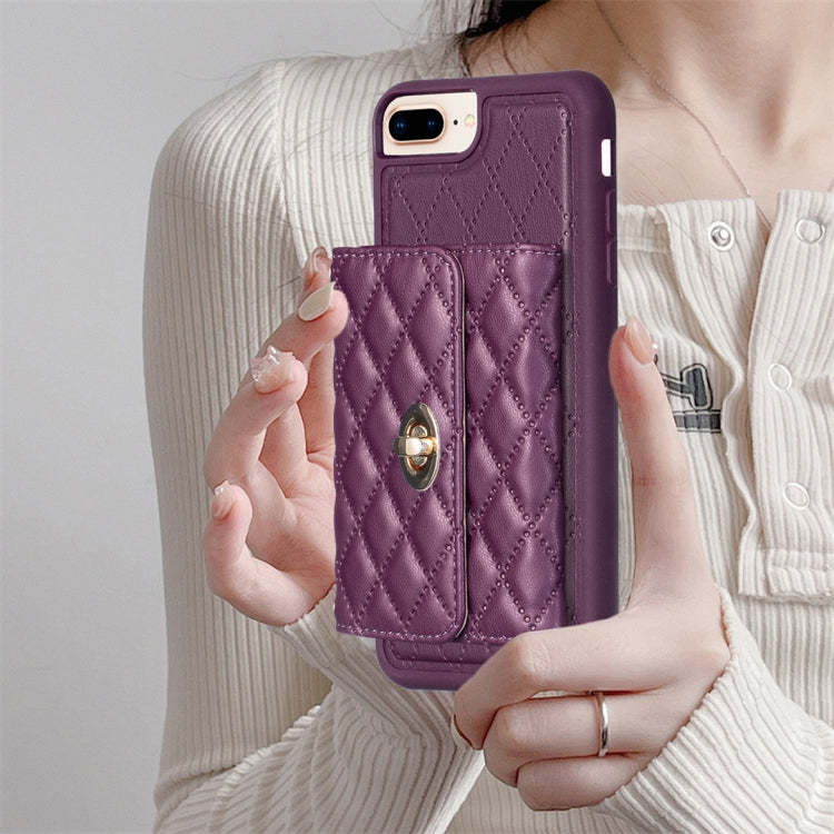 For iPhone 8 Plus / 7 Plus Horizontal Metal Buckle Wallet Rhombic Leather Phone Case