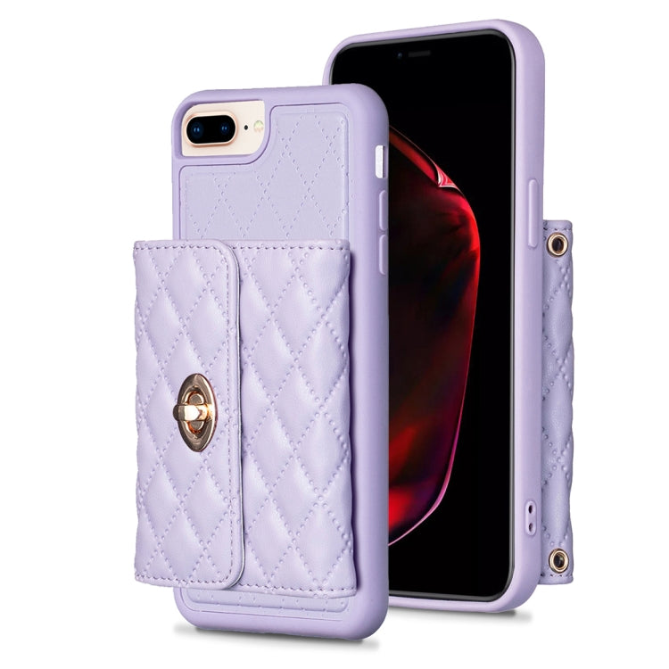 For iPhone 8 Plus / 7 Plus Horizontal Metal Buckle Wallet Rhombic Leather Phone Case