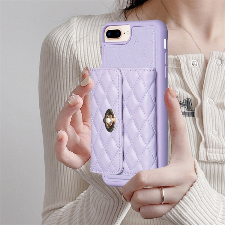 For iPhone 8 Plus / 7 Plus Horizontal Metal Buckle Wallet Rhombic Leather Phone Case