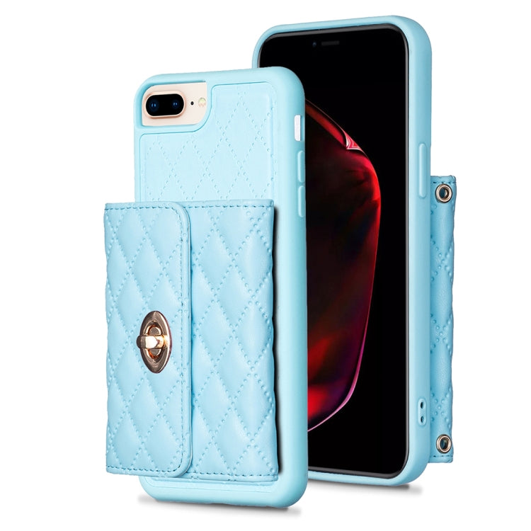 For iPhone 8 Plus / 7 Plus Horizontal Metal Buckle Wallet Rhombic Leather Phone Case