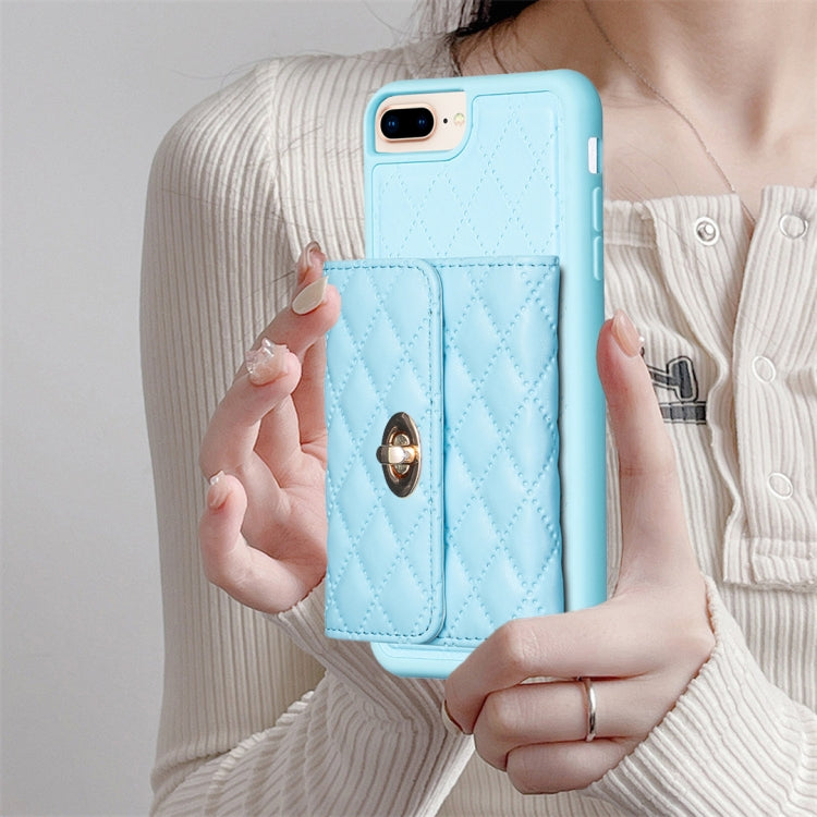 For iPhone 8 Plus / 7 Plus Horizontal Metal Buckle Wallet Rhombic Leather Phone Case