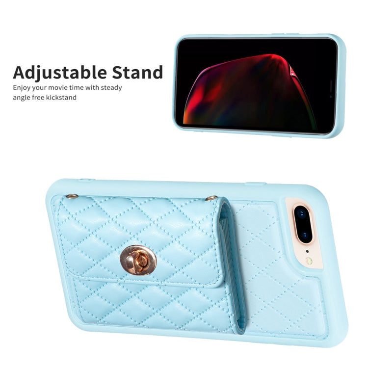 For iPhone 8 Plus / 7 Plus Horizontal Metal Buckle Wallet Rhombic Leather Phone Case