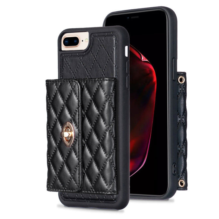 For iPhone 8 Plus / 7 Plus Horizontal Metal Buckle Wallet Rhombic Leather Phone Case