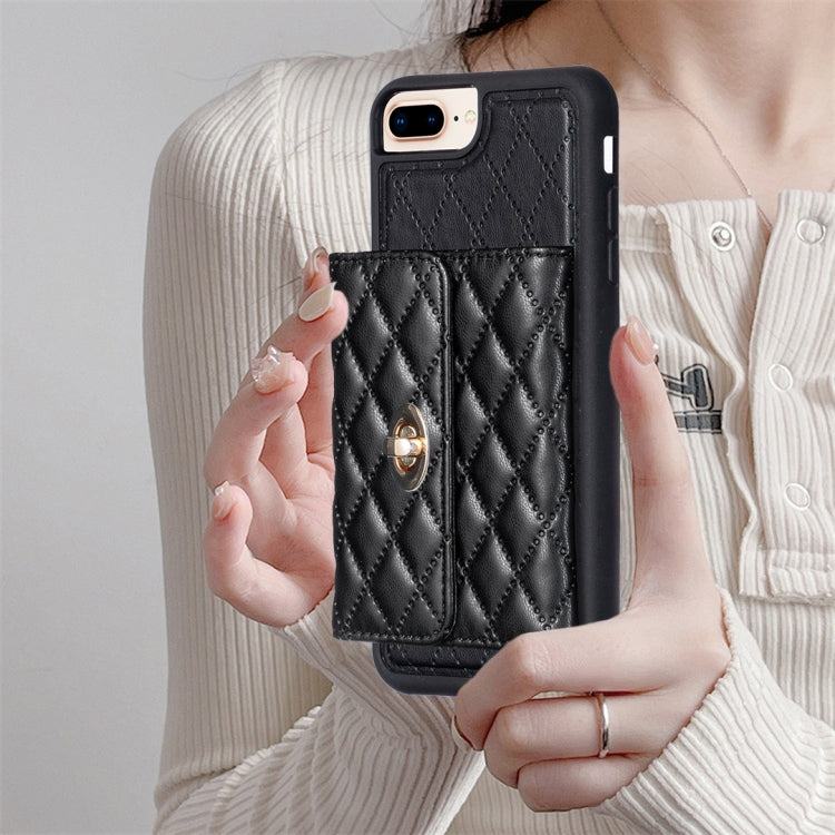 For iPhone 8 Plus / 7 Plus Horizontal Metal Buckle Wallet Rhombic Leather Phone Case