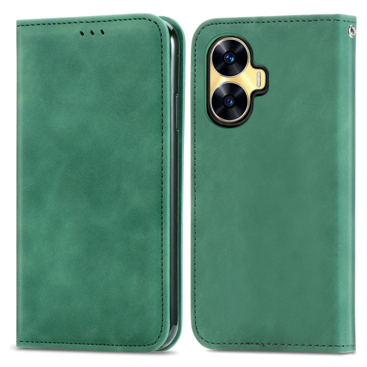 For Realme C55 Retro Skin Feel Magnetic Leather Phone Case