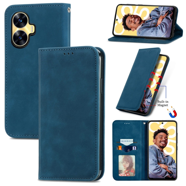 For Realme C55 Retro Skin Feel Magnetic Leather Phone Case