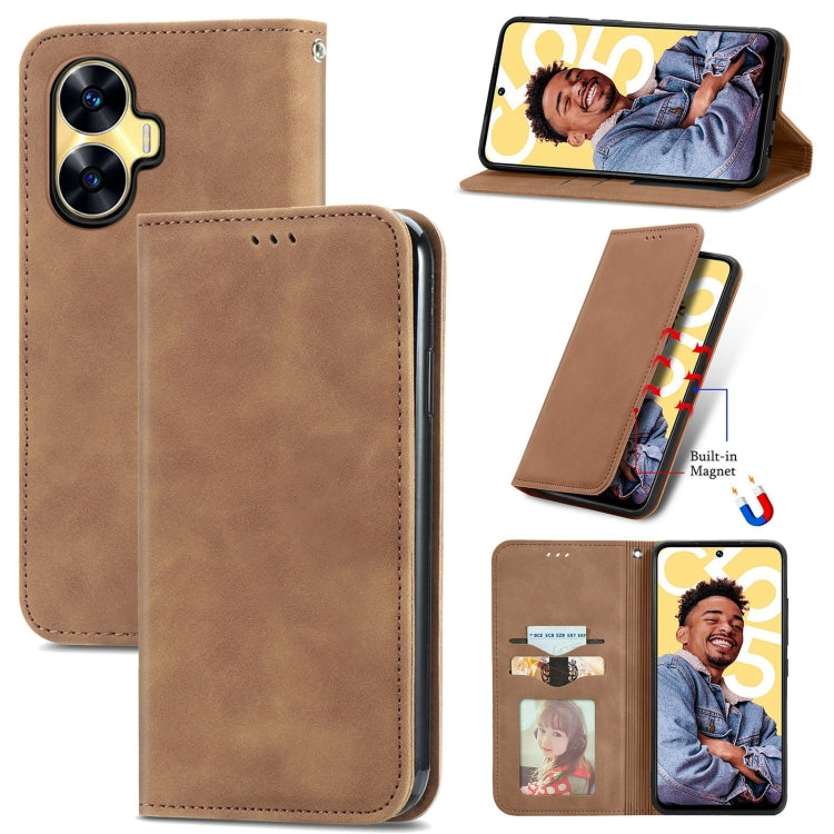 For Realme C55 Retro Skin Feel Magnetic Leather Phone Case