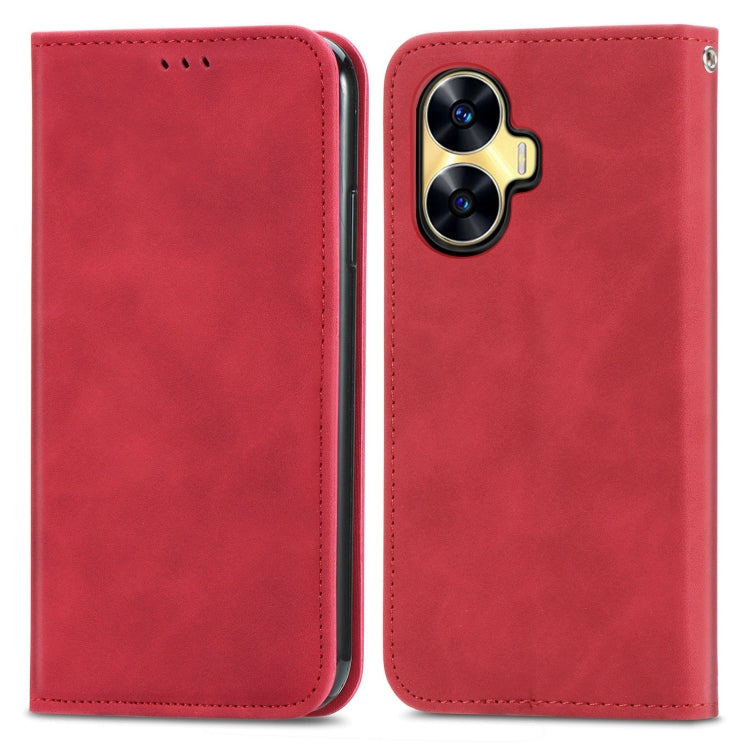 For Realme C55 Retro Skin Feel Magnetic Leather Phone Case