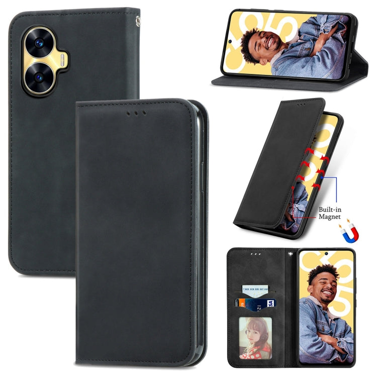 For Realme C55 Retro Skin Feel Magnetic Leather Phone Case