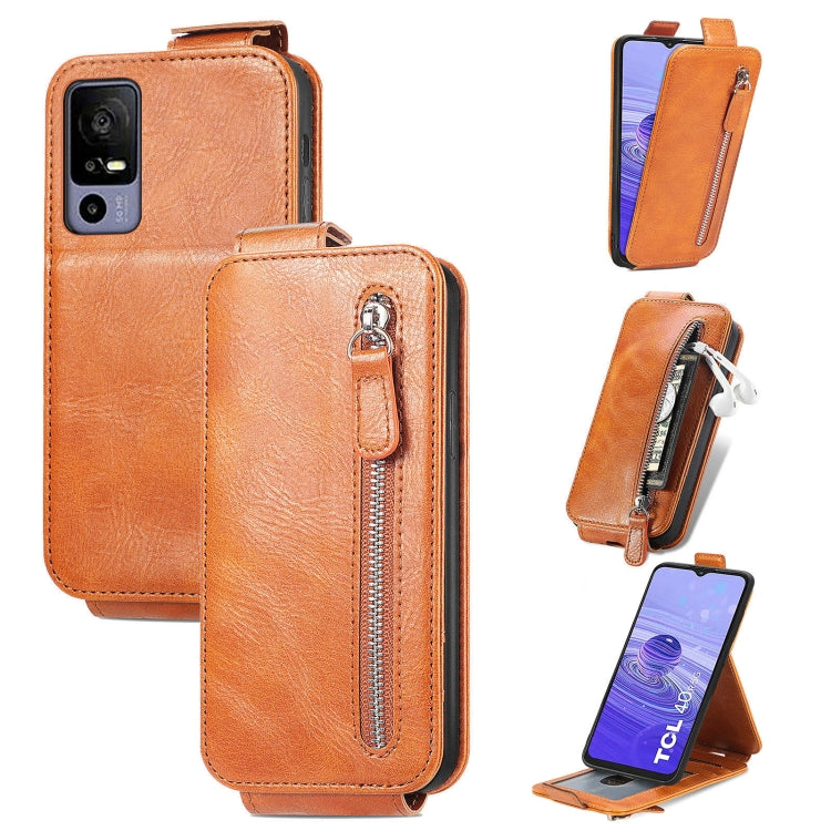 For TCL 40R Zipper Wallet Vertical Flip Leather Phone Case