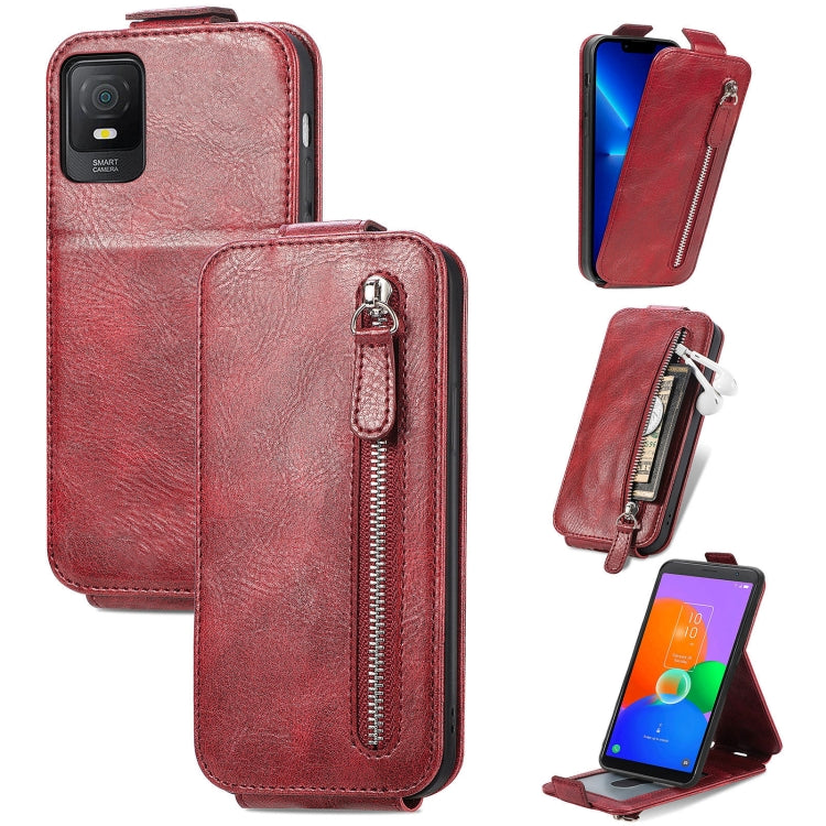 For TCL 403 Zipper Wallet Vertical Flip Leather Phone Case