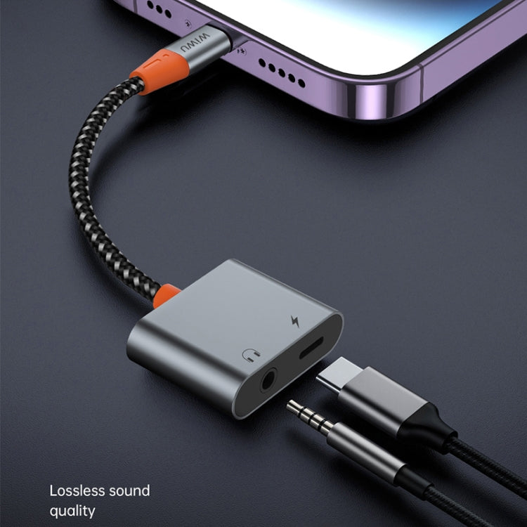 WIWU LT07 8 Pin Male to 8 Pin Charging + 3.5mm Audio Female Earphone Adapter