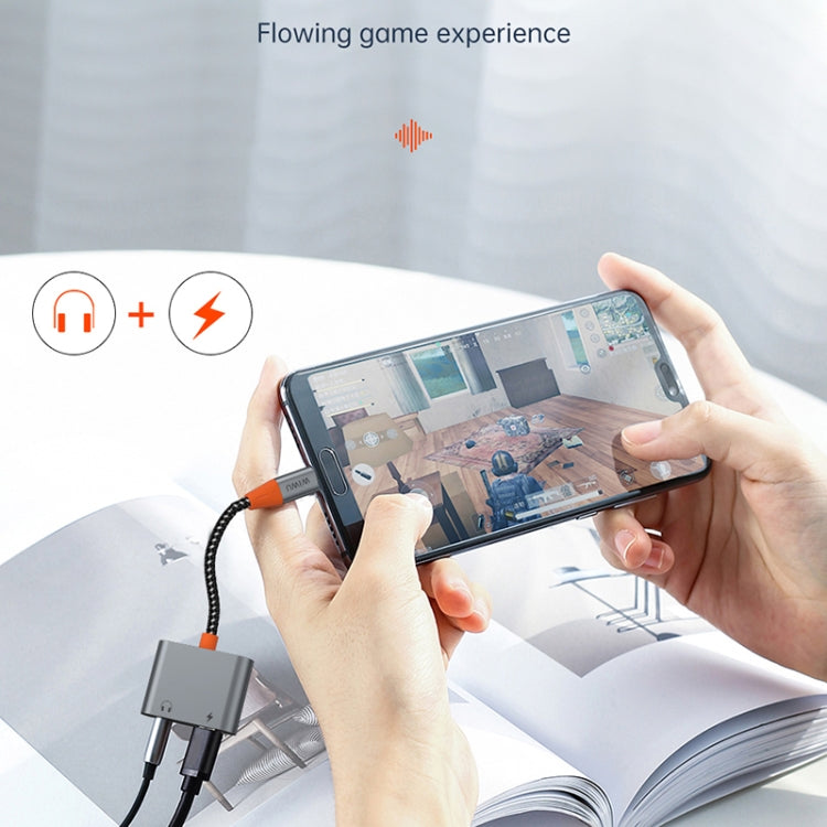 WIWU LT10 USB-C / Type-C Male to USB-C / Type-C Charging+3.5mm Audio Female Earphone Adapter