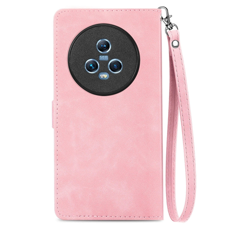 For Honor Magic5 Embossed Flower Zipper Leather Phone Case