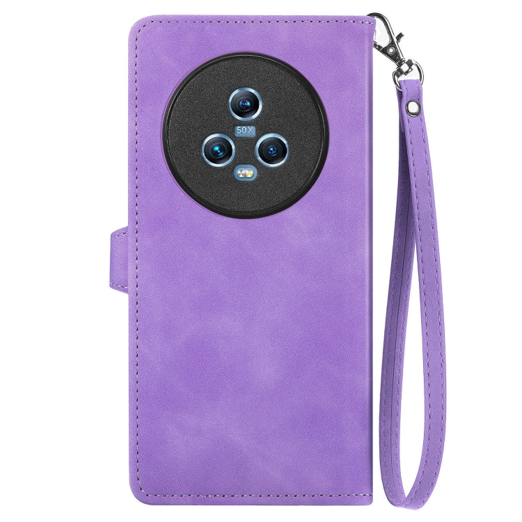 For Honor Magic5 Embossed Flower Zipper Leather Phone Case