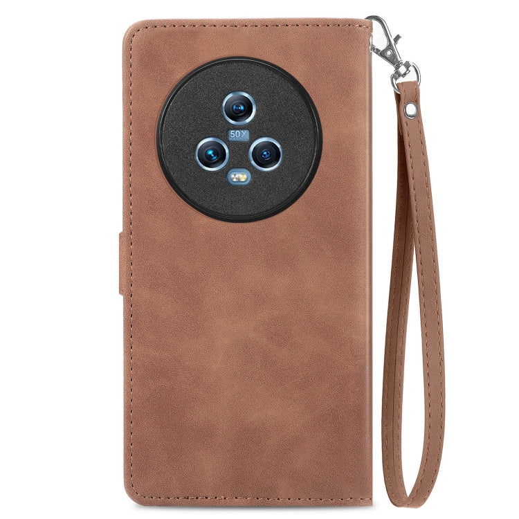 For Honor Magic5 Embossed Flower Zipper Leather Phone Case