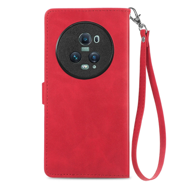 For Honor Magic5 Pro Embossed Flower Zipper Leather Phone Case