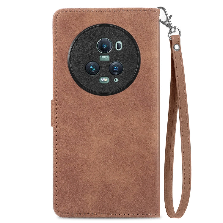For Honor Magic5 Pro Embossed Flower Zipper Leather Phone Case