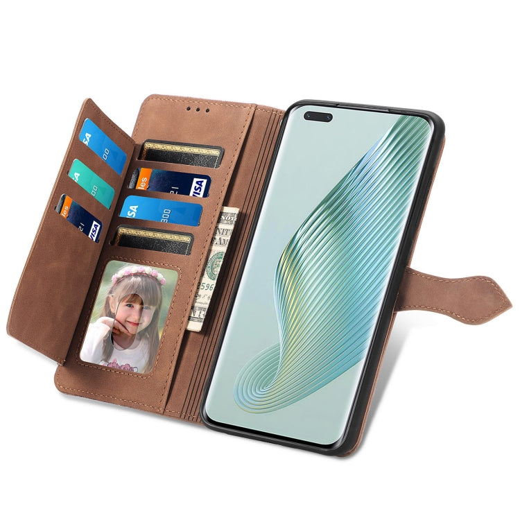 For Honor Magic5 Pro Embossed Flower Zipper Leather Phone Case