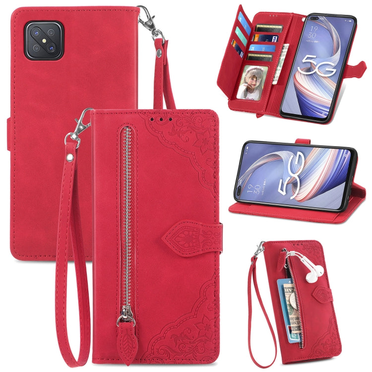 For OPPO Reno4 Z 5G Embossed Flower Zipper Leather Phone Case