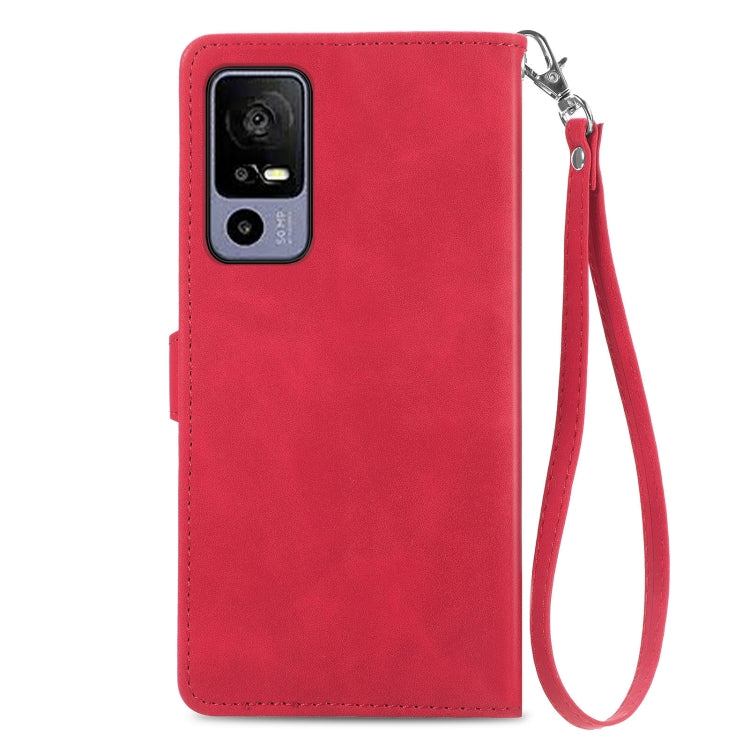 For TCL 40R Embossed Flower Zipper Leather Phone Case