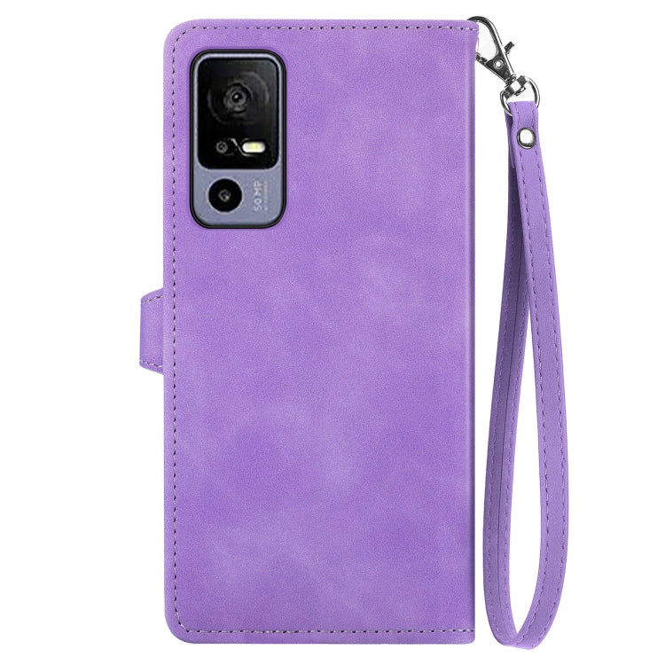 For TCL 40R Embossed Flower Zipper Leather Phone Case