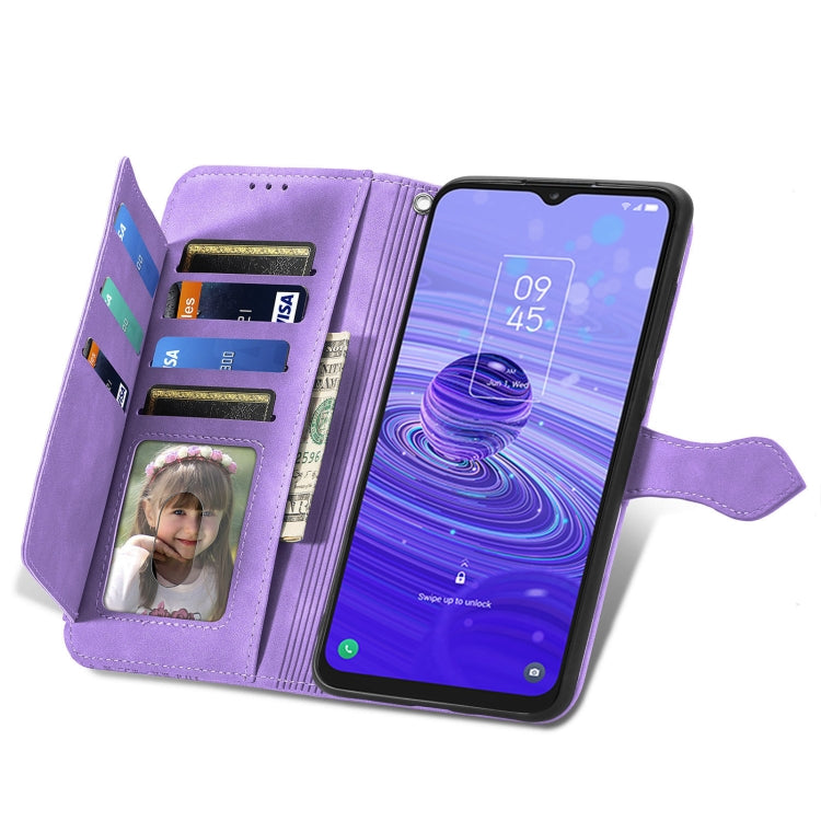 For TCL 40R Embossed Flower Zipper Leather Phone Case