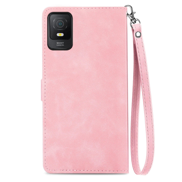 For TCL 403 Embossed Flower Zipper Leather Phone Case