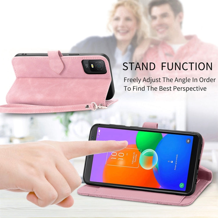 For TCL 403 Embossed Flower Zipper Leather Phone Case