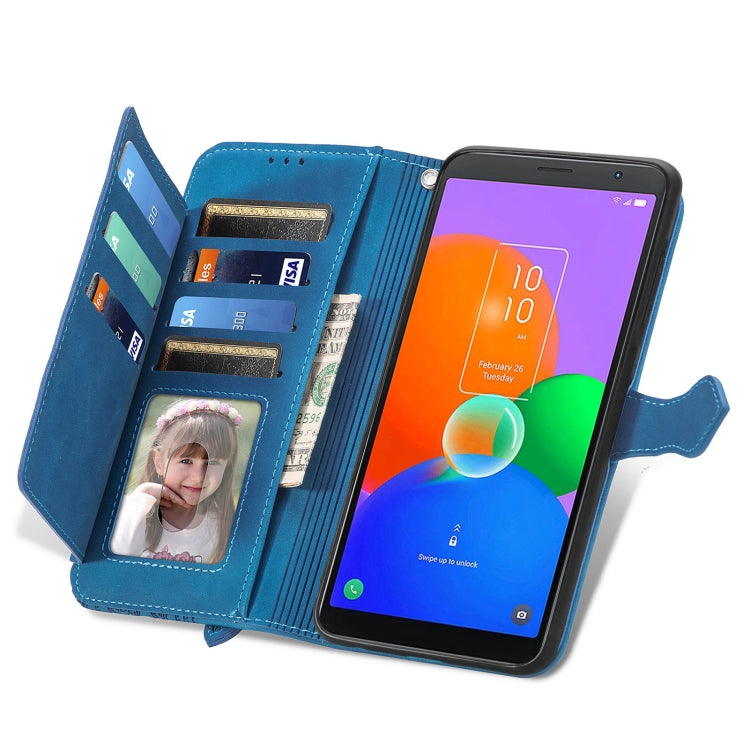 For TCL 403 Embossed Flower Zipper Leather Phone Case