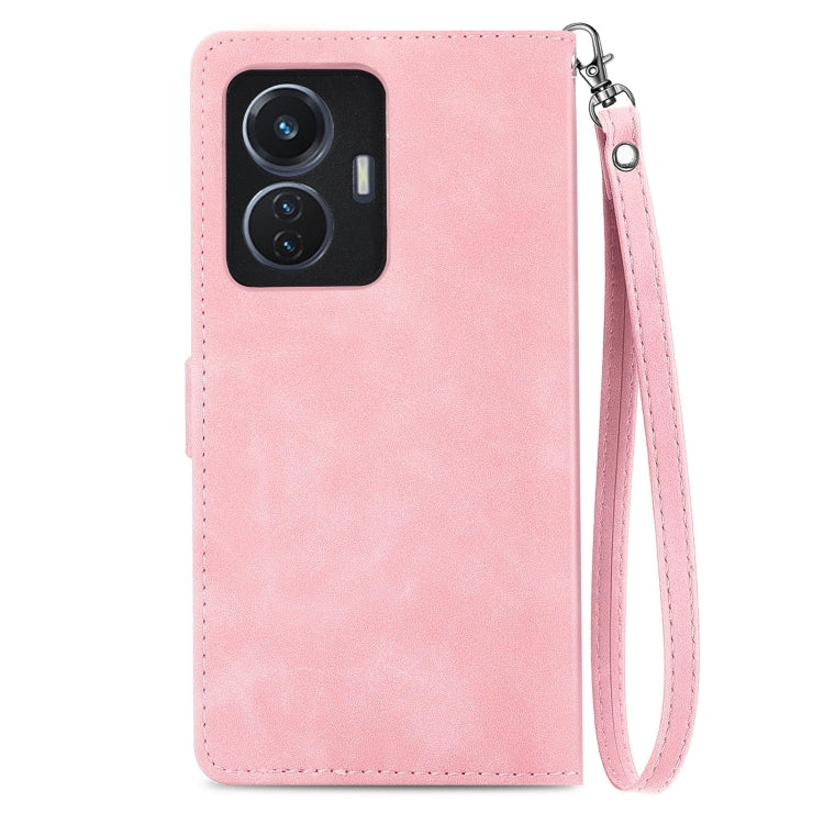 For vivo T1 Embossed Flower Zipper Leather Phone Case