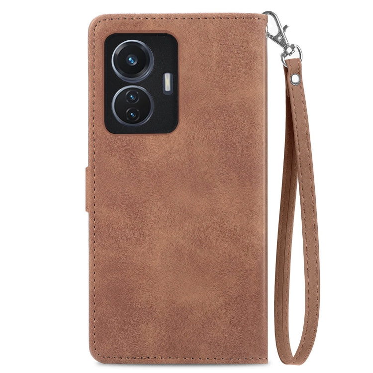 For vivo T1 Embossed Flower Zipper Leather Phone Case