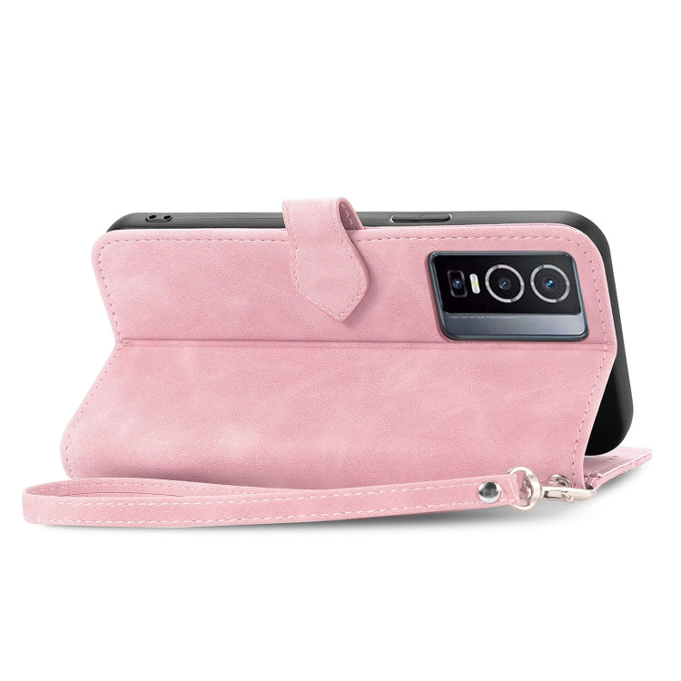 For vivo Y76 5G Embossed Flower Zipper Leather Phone Case